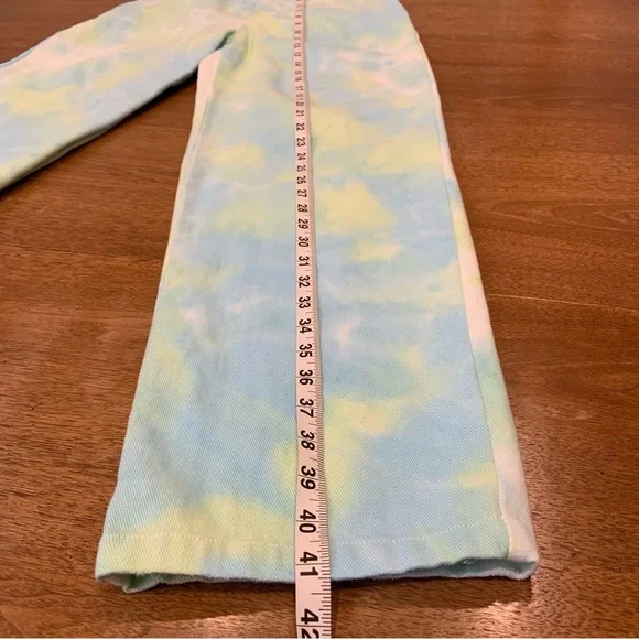 Tiger Mist white blue and green tie dye wide leg high rise jeans with button fly - Picture 5 of 8